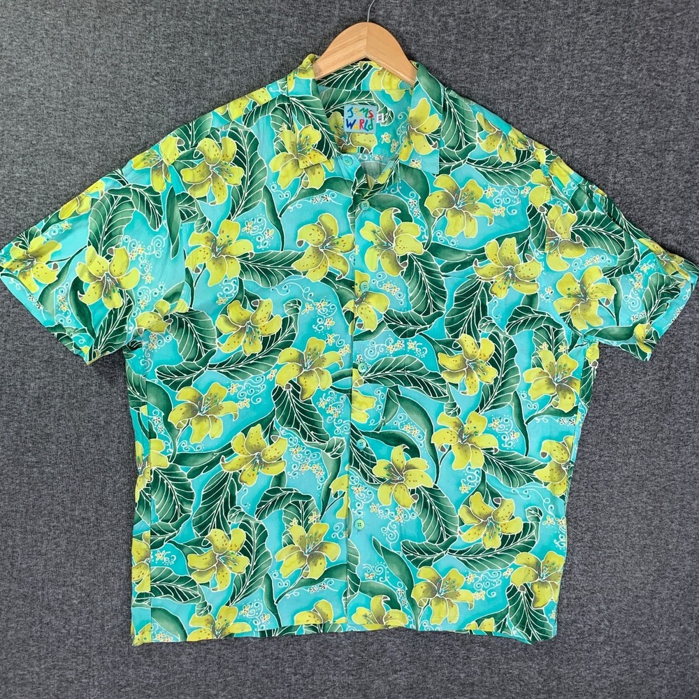 Vintage Jams World Shirt Men Extra Large Floral Rayon Hawaiian Camp